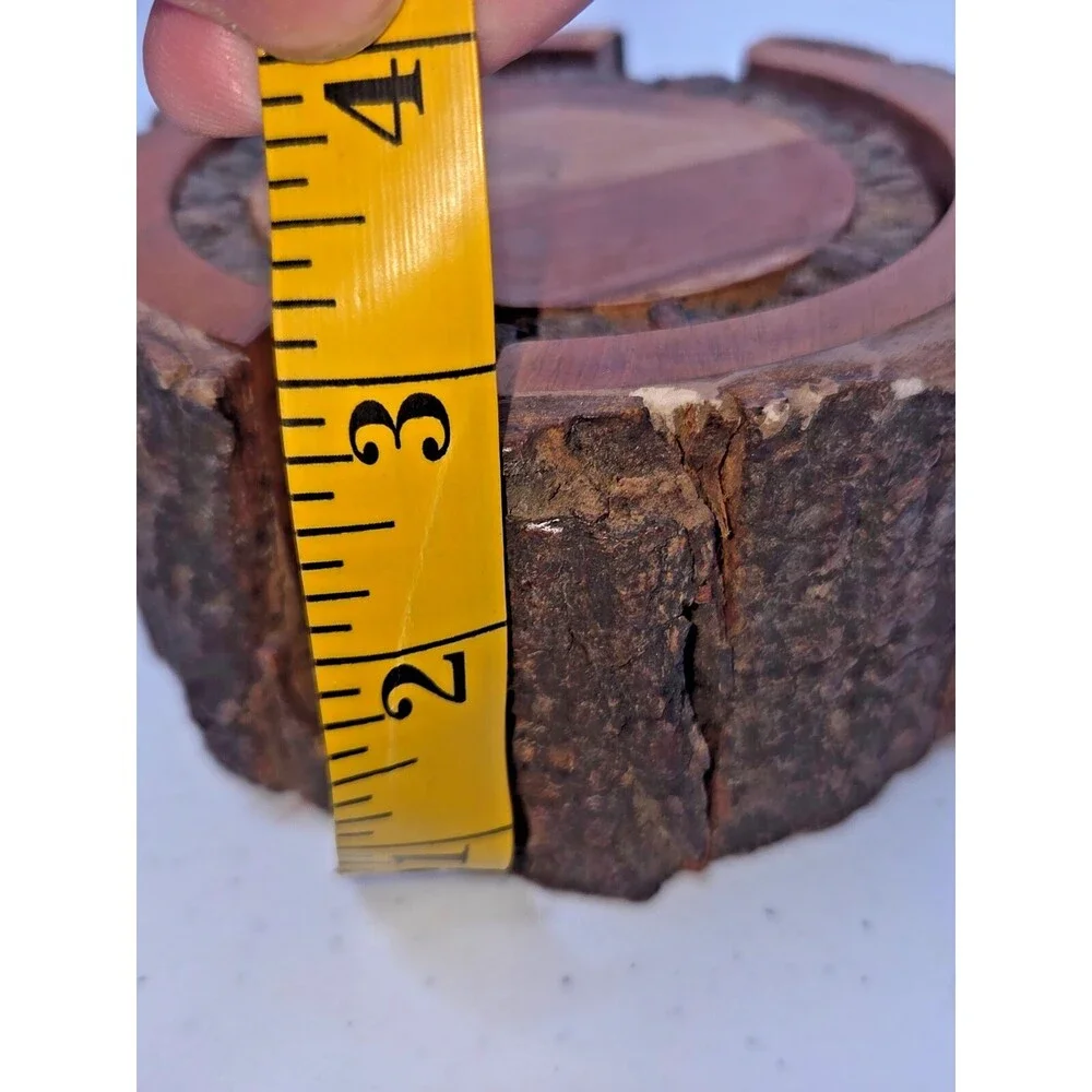 Set of 4 Rustic Primitive Live Edge Wooden Coasters with Holder